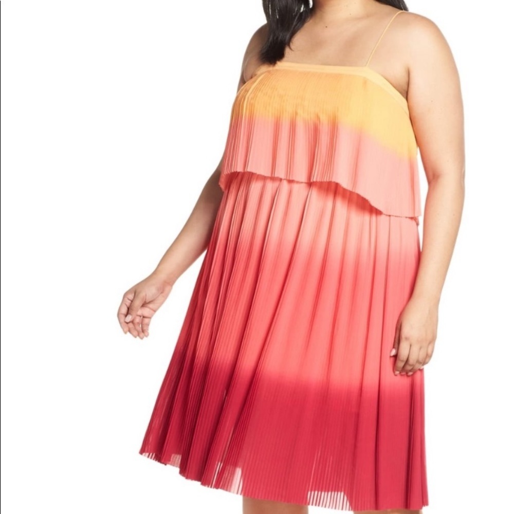 Leith Pleated Coral Ombré Dress